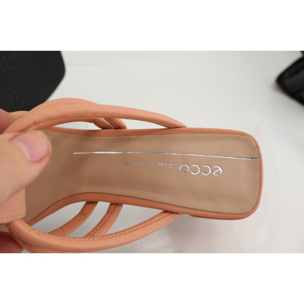 Ecco Elevate Sandals Womens 8 / 8.5 Leather Nude Beige Square toe Block Heel - Picture 12 of 14